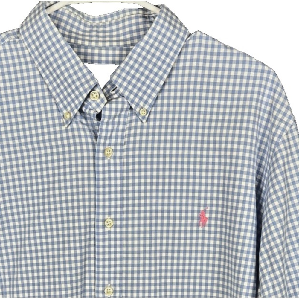 Ralph Lauren Button Down Shirt Mens XL Blue White Gingham Check Cotton Pony Logo